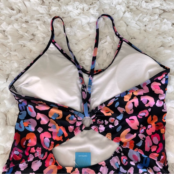 NWT Multicolored Leopard Print O-Ring One Piece Swimsuit SIZE XL - Picture 10 of 17
